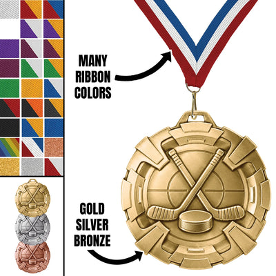 Ice Hockey Medals - Youth Team Awards, 2 3/4" Carbonite Medal in Gold, Silver & Bronze
