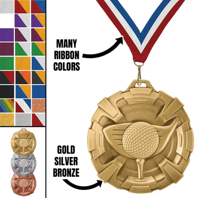 Golf Medals - League & Tournament Awards, 2 3/4" Carbonite Medal in Gold, Silver & Bronze