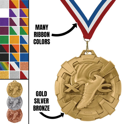 Cross Country Medals - Team & Meet Awards, 2 3/4" Carbonite Medal in Gold, Silver & Bronze