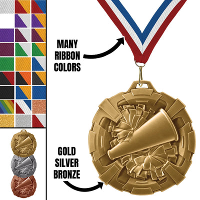Cheer Medals - Squad & Competition Awards, 2 3/4" Carbonite Medal in Gold, Silver & Bronze
