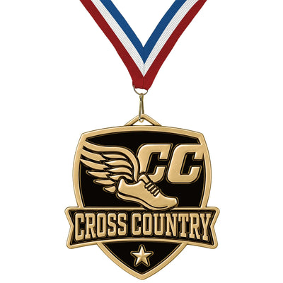Cross Country Medals - Meet & End of Season Awards, 2 1/4" Shield Medal in Gold, Silver & Bronze