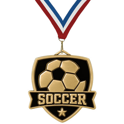 Soccer Medals - Club Presentation & End of Season Awards, 2 1/4" Shield Medal in Gold, Silver & Bronze