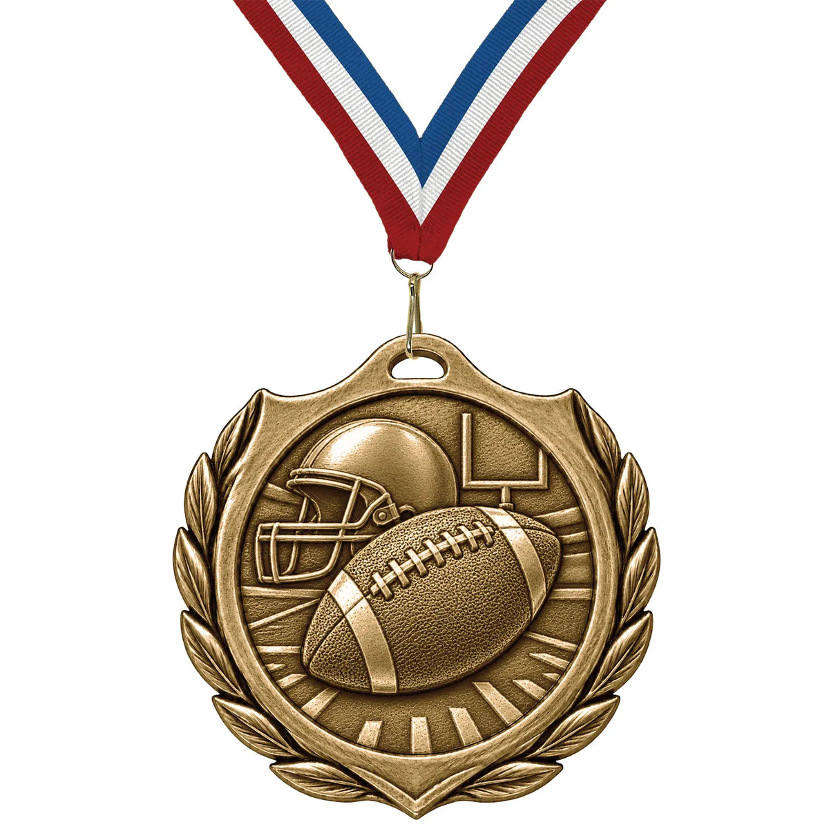 Football Medals - Player & Championship Awards, 2-1/4" Burst Medal in Gold, Silver & Bronze