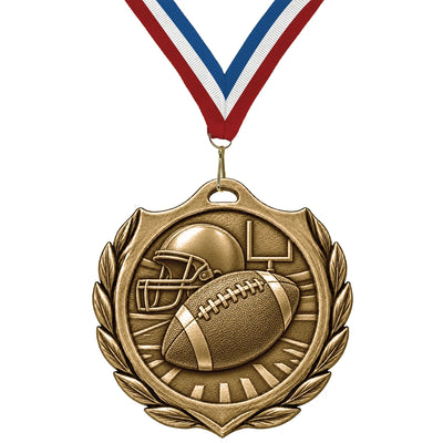 Football Medals - Player & Championship Awards, 2-1/4" Burst Medal in Gold, Silver & Bronze