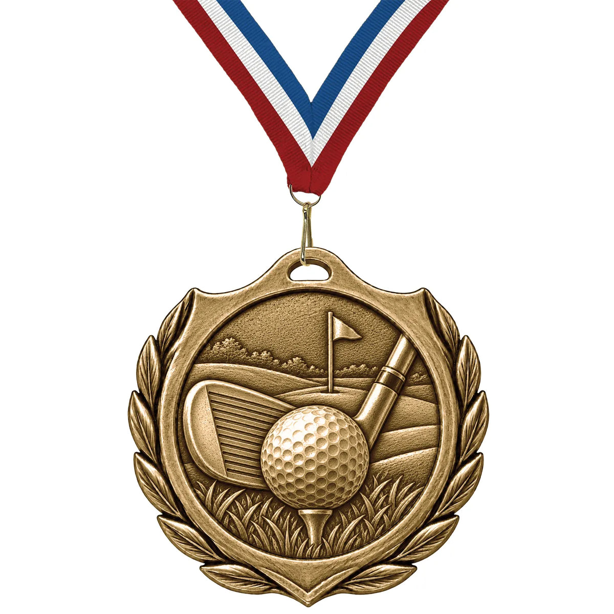 Golf Medals - Tournament & Player Achievement Awards, 2-1/4" Burst Medal in Gold, Silver & Bronze