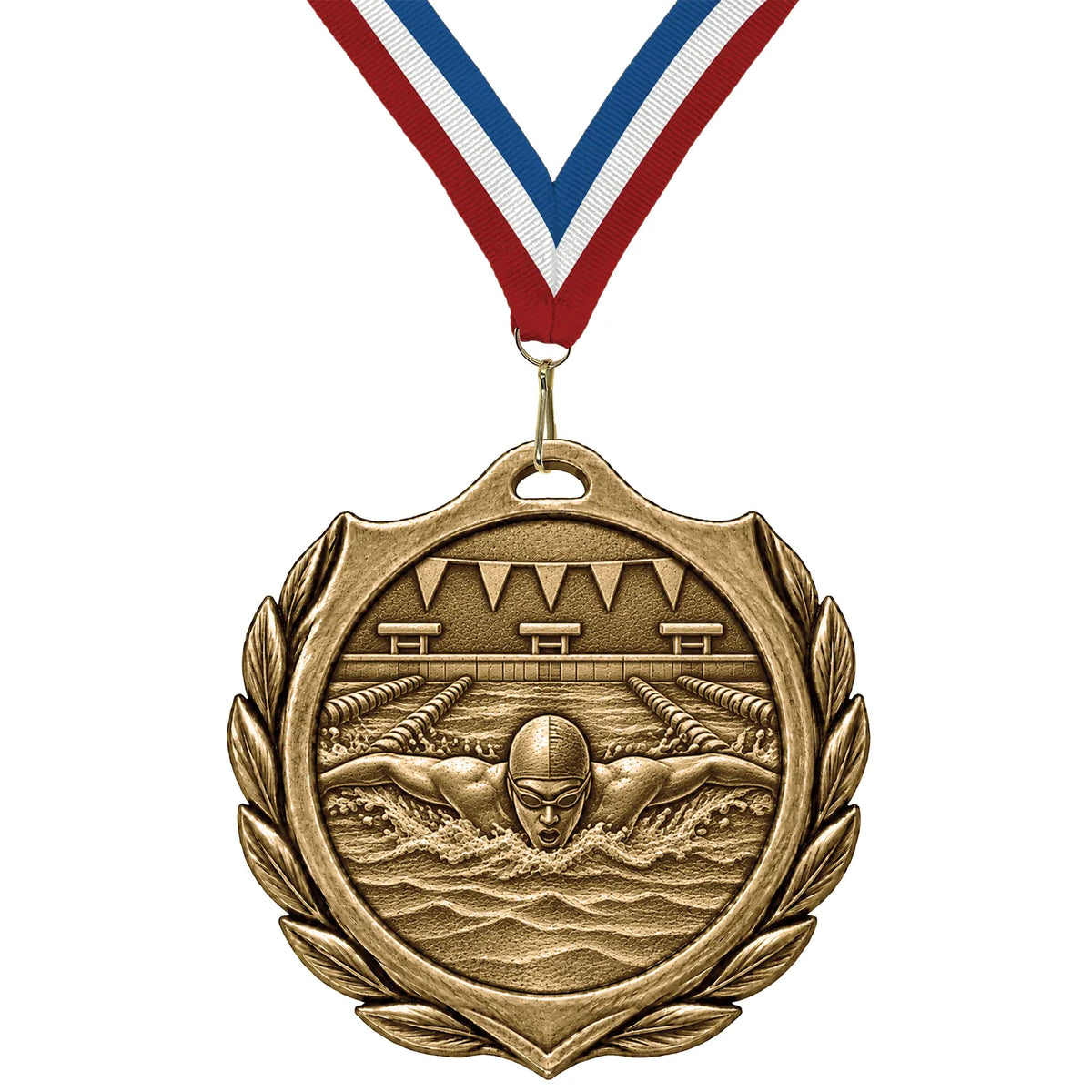 Swimming Medals - Race & Meet Achievement Awards, 2-1/4" Burst Medal in Gold, Silver & Bronze