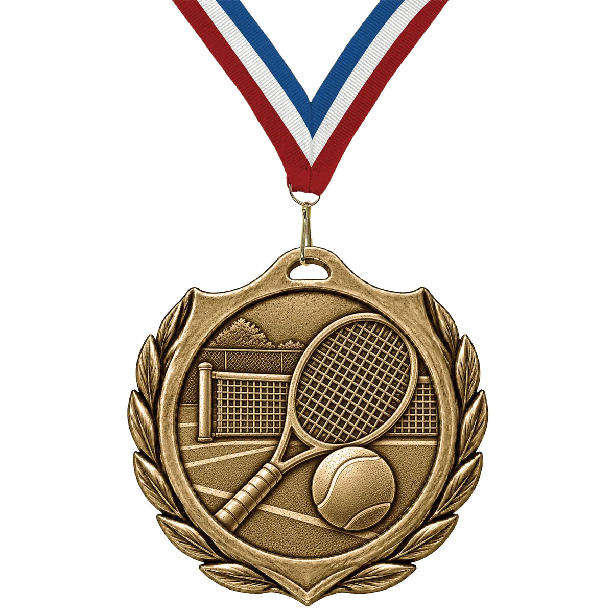 Tennis Medals - Match Winner & Tournament Awards, 2-1/4" Burst Medal in Gold, Silver & Bronze