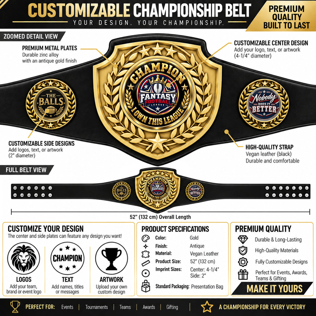 Fantasy Football League Championship Belt – Champion – I Own This League