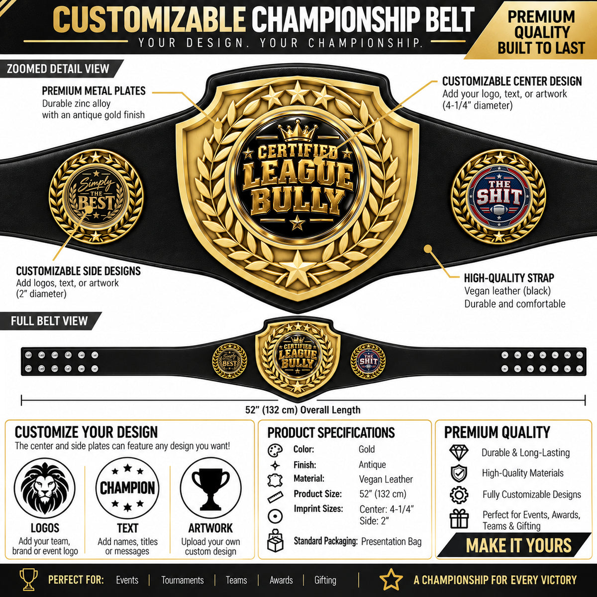 Fantasy Football League Championship Belt – Certified League Bully
