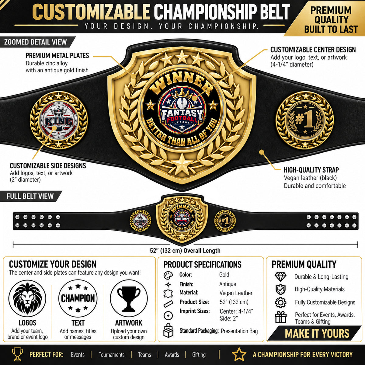 Fantasy Football League Championship Belt – Winner – Better Than All Of You