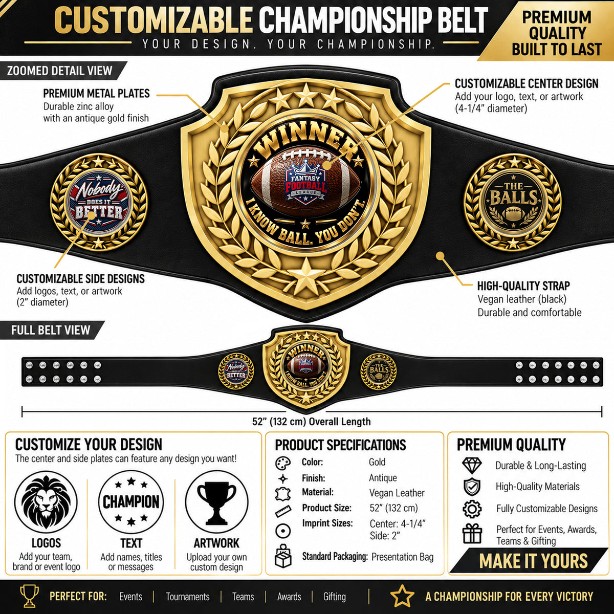 Fantasy Football League Championship Belt – Winner – I Know Ball. You Don't