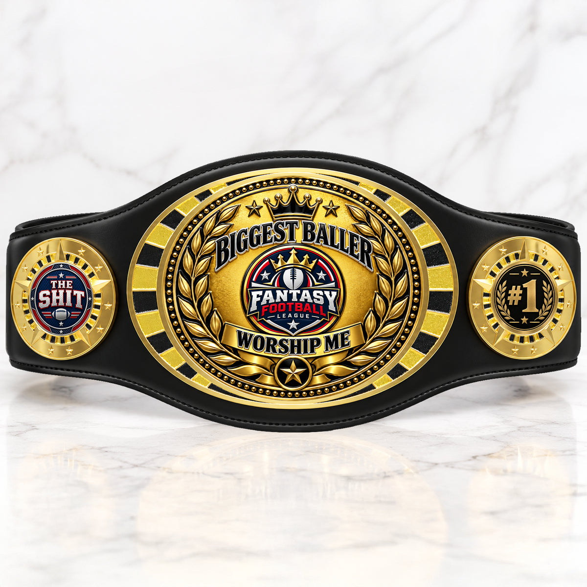 Fantasy Football League Junior Championship Belt – Biggest Baller, Worship Me – Black