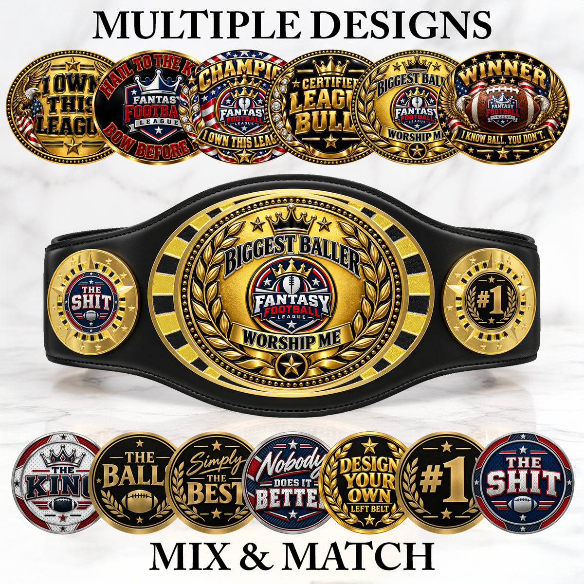 Fantasy Football League Junior Championship Belt – Biggest Baller, Worship Me – Black