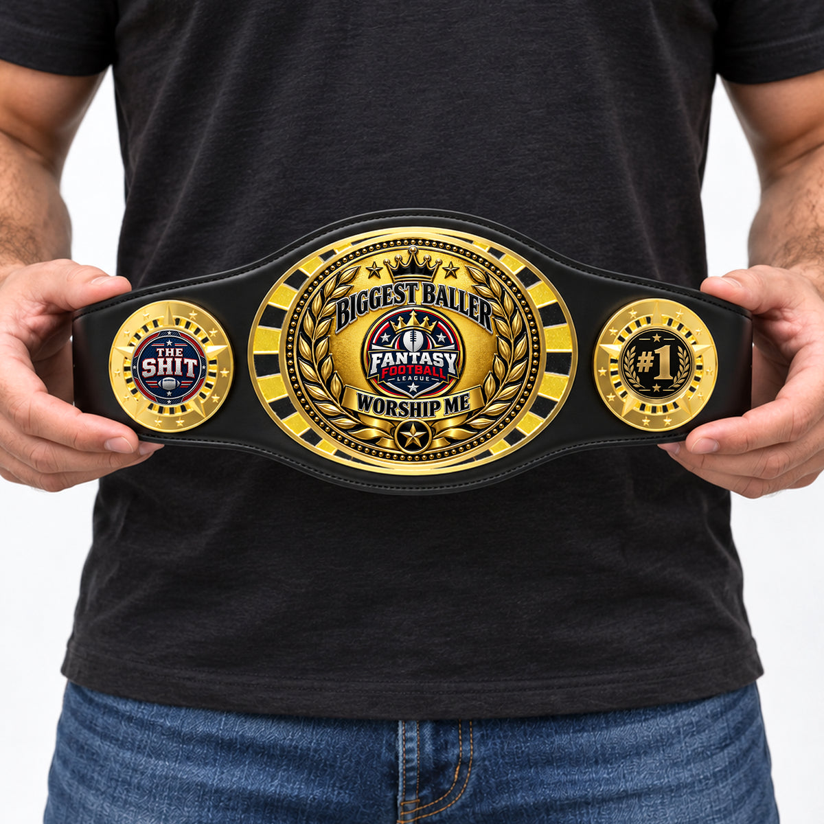 Fantasy Football League Junior Championship Belt – Biggest Baller, Worship Me – Black
