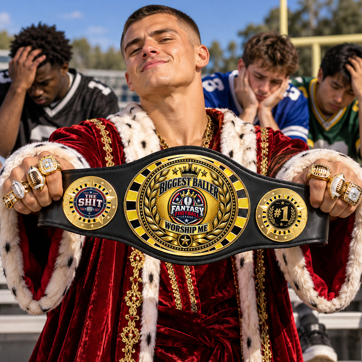 Fantasy Football League Junior Championship Belt – Biggest Baller, Worship Me – Black