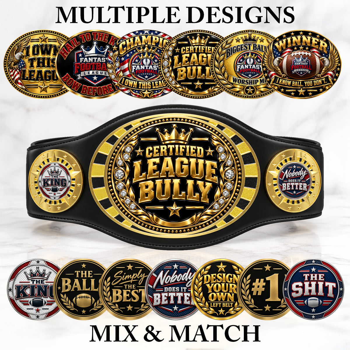 Fantasy Football League Junior Championship Belt – Certified League Bully – Black