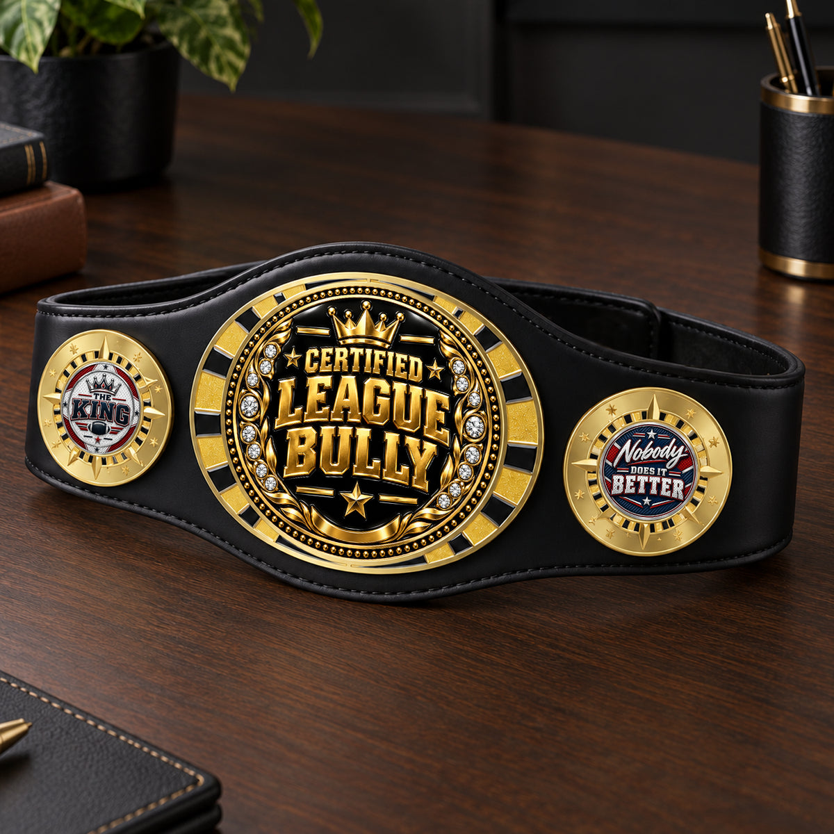 Fantasy Football League Junior Championship Belt – Certified League Bully – Black