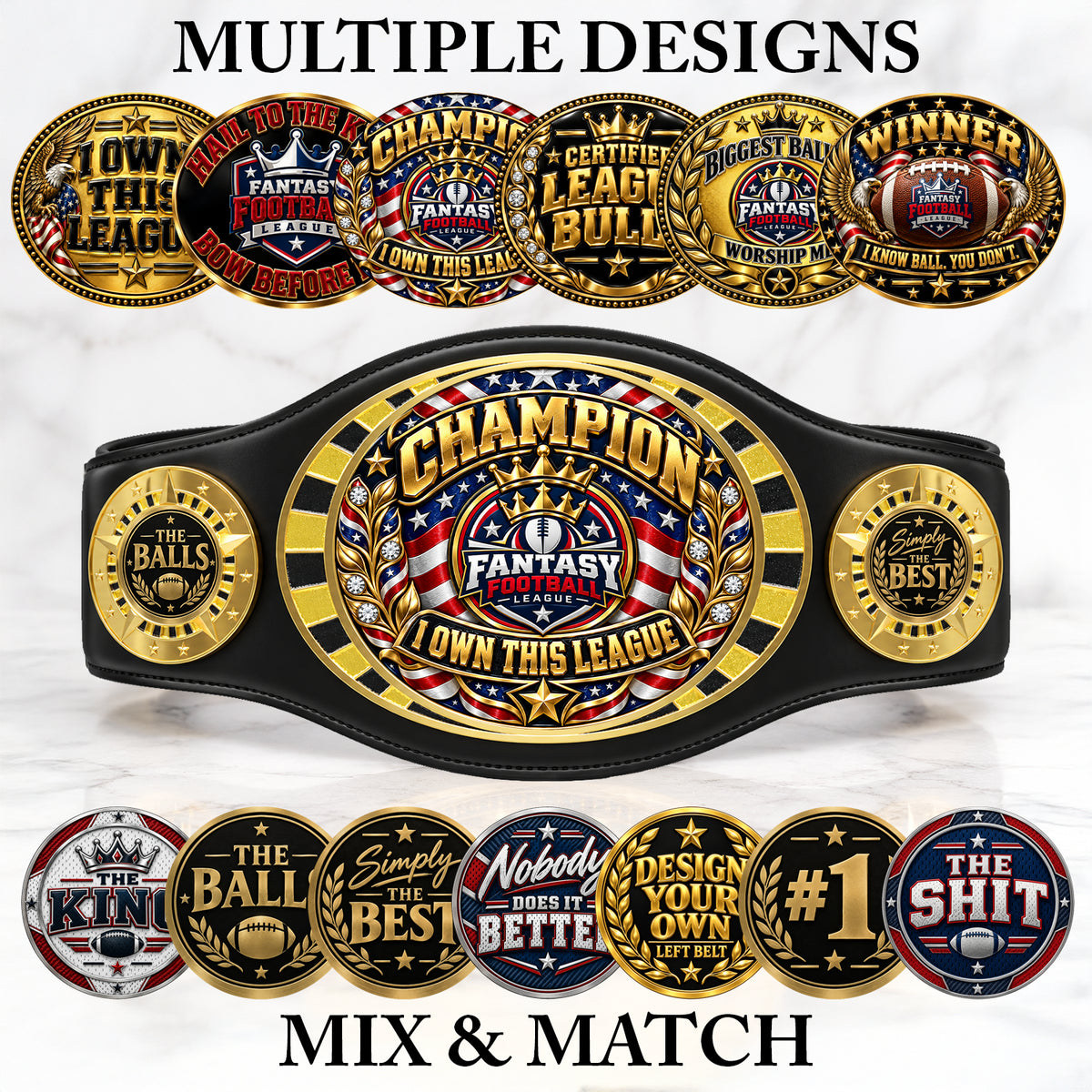 Fantasy Football League Junior Championship Belt – Champion, I Own This League – Black