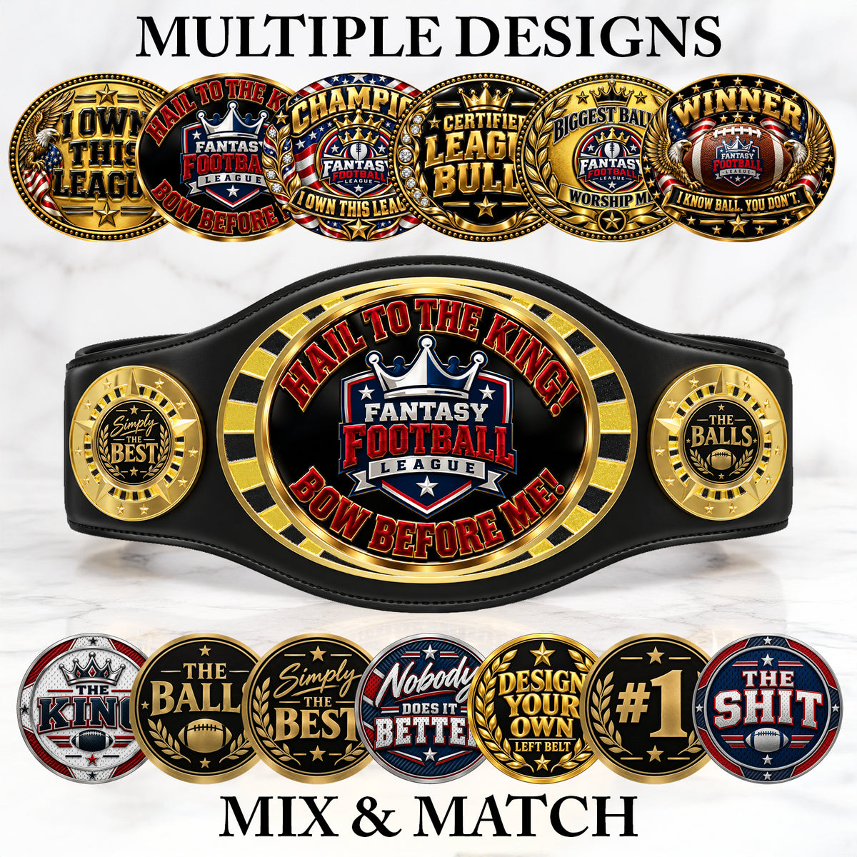 Fantasy Football League Junior Championship Belt – Hail To The King, Bow Before Me – Black