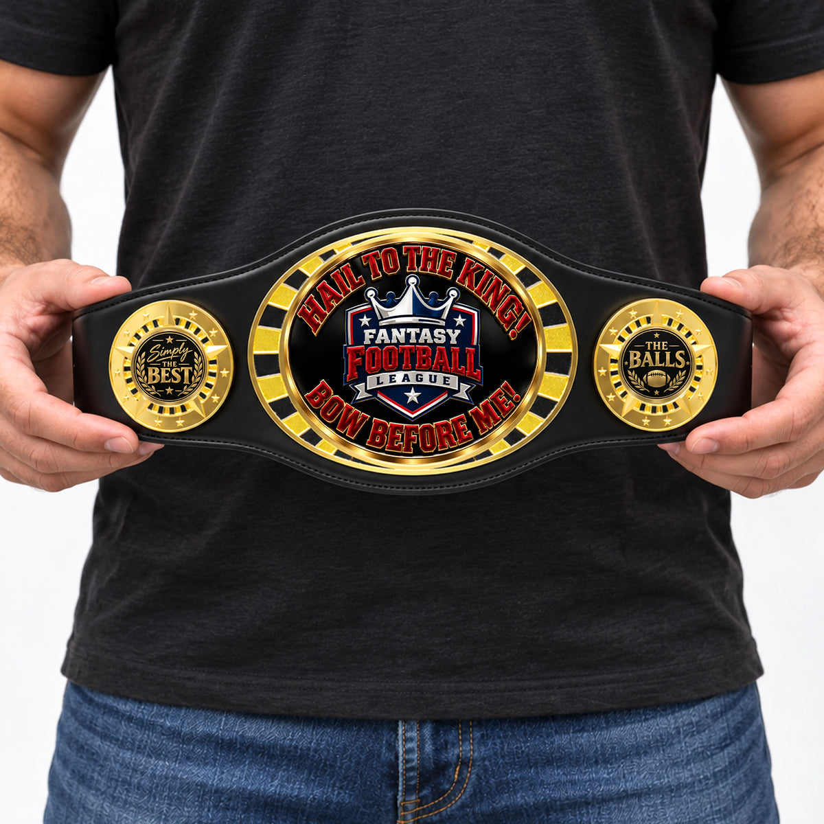 Fantasy Football League Junior Championship Belt – Hail To The King, Bow Before Me – Black
