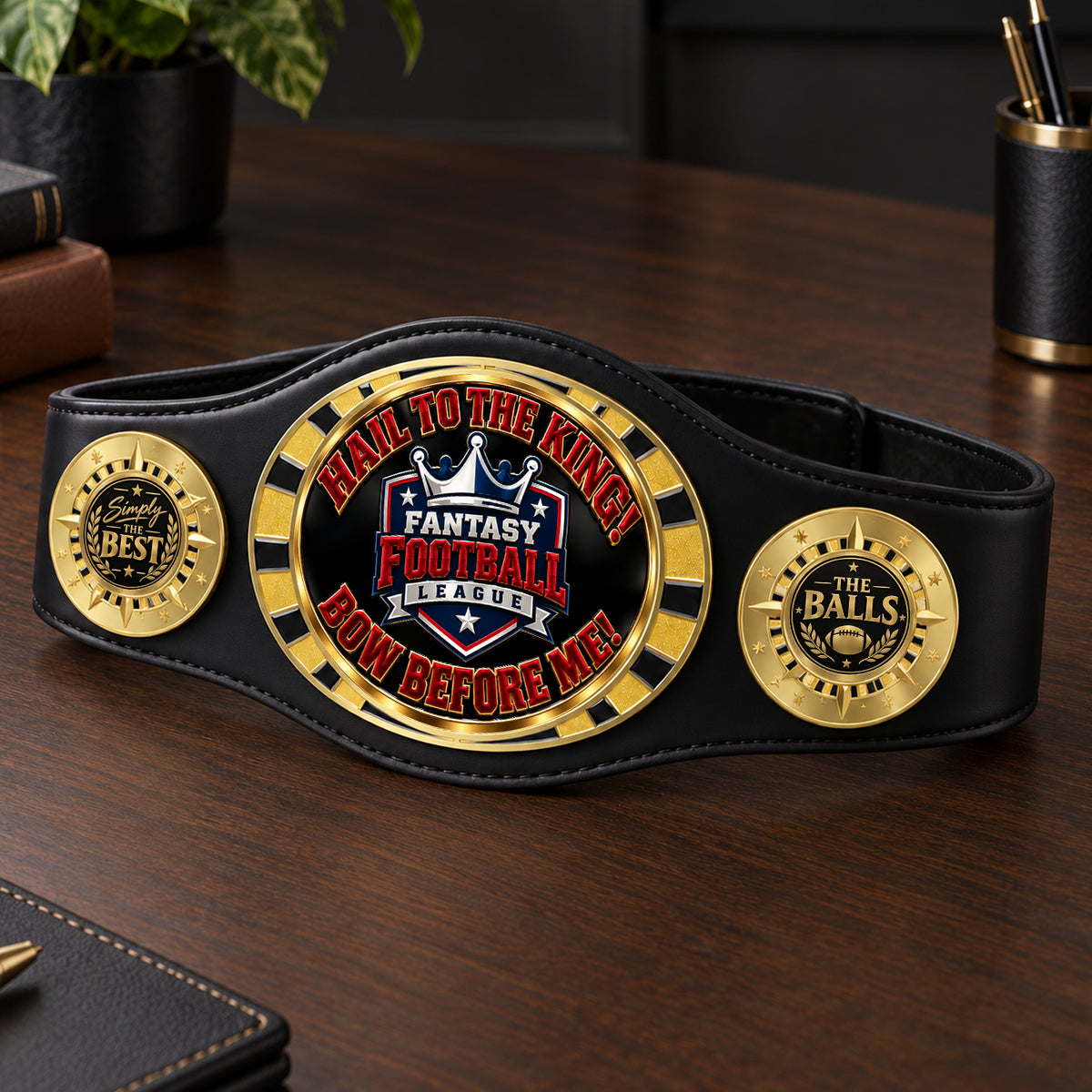 Fantasy Football League Junior Championship Belt – Hail To The King, Bow Before Me – Black