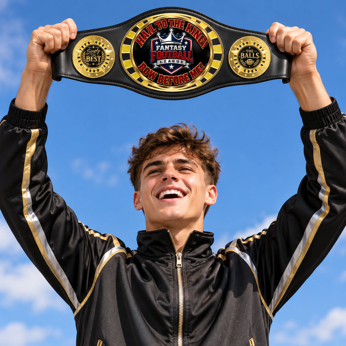 Fantasy Football League Junior Championship Belt – Hail To The King, Bow Before Me – Black