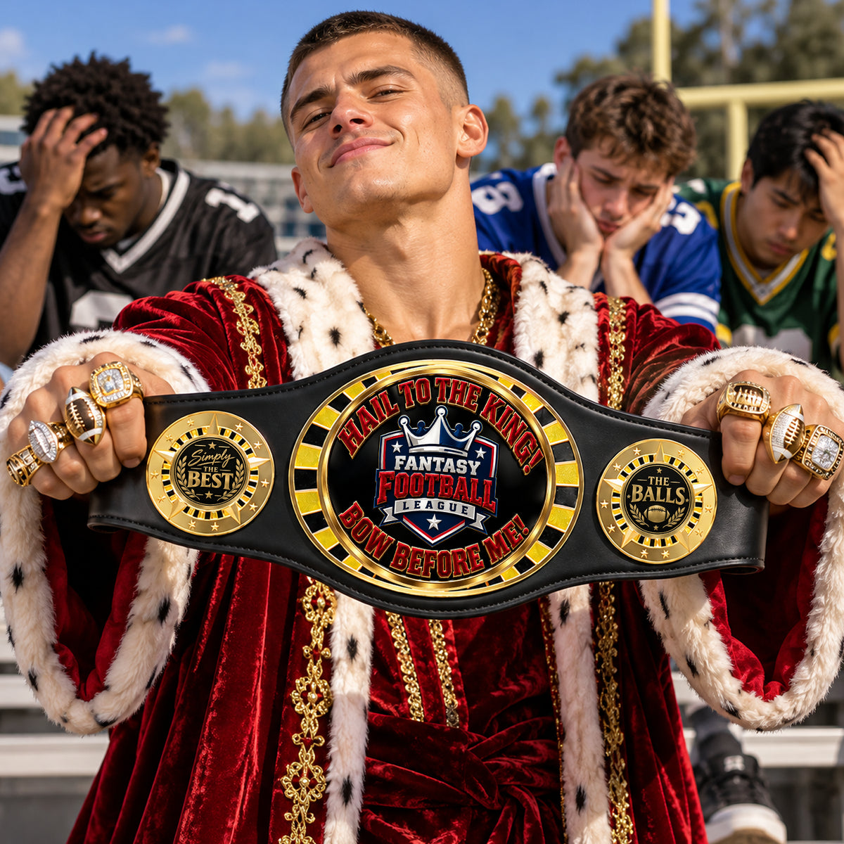 Fantasy Football League Junior Championship Belt – Hail To The King, Bow Before Me – Black