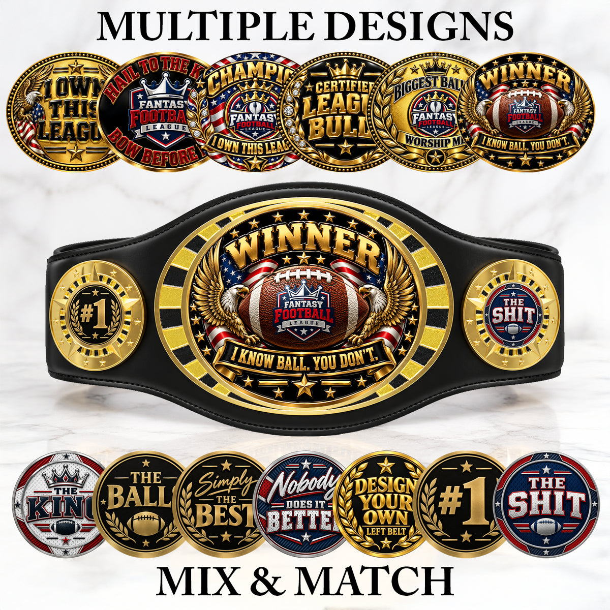 Fantasy Football League Junior Championship Belt – Winner, I Know Ball You Don't – Black