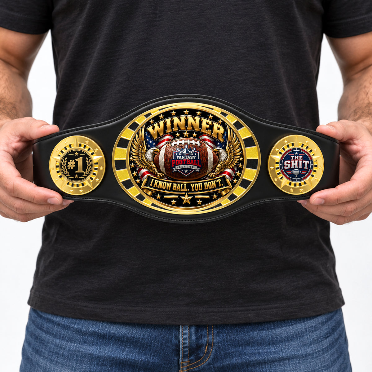 Fantasy Football League Junior Championship Belt – Winner, I Know Ball You Don't – Black