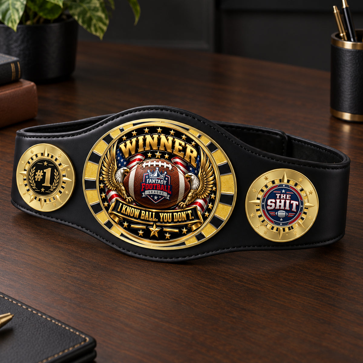 Fantasy Football League Junior Championship Belt – Winner, I Know Ball You Don't – Black