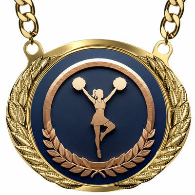 Cheerleading Medals - Team & Competition Awards, 4-5/8" x 3-7/8" Gold Effect Champion Medal with 32" Aluminum Chain