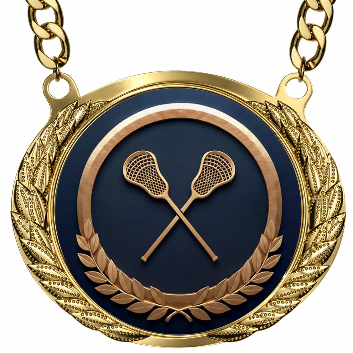 Fantasy Lacrosse Championship Medallion – Lacrosse Champion Award Medal with Gold Chain