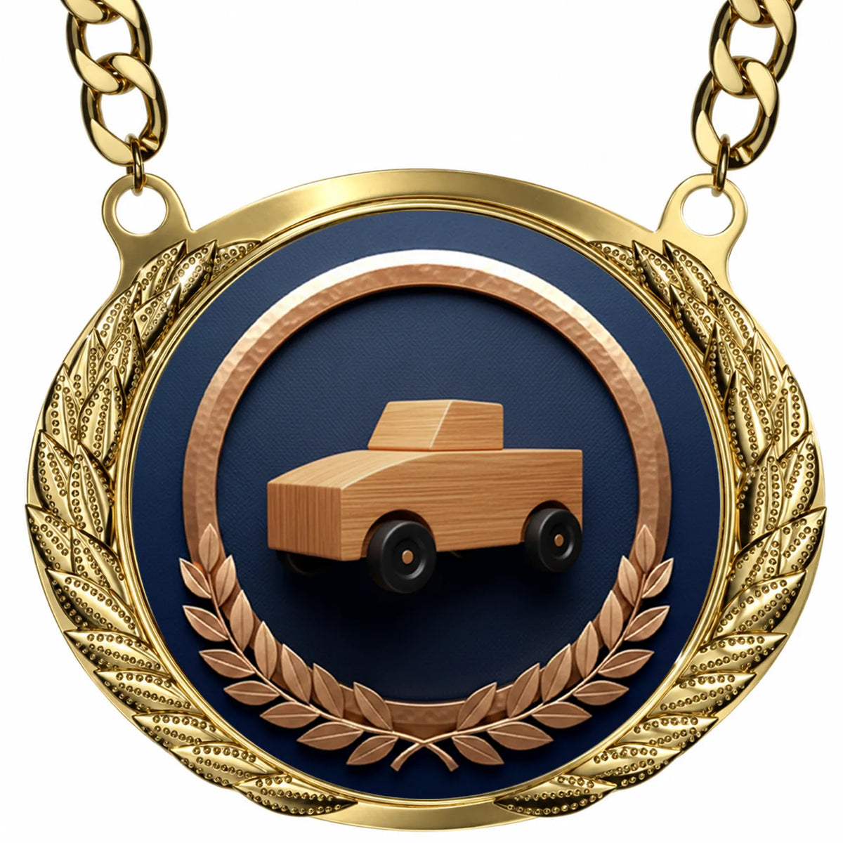 Fantasy Pinewood Derby Championship Medallion – Pinewood Derby Champion Award Medal with Gold Chain