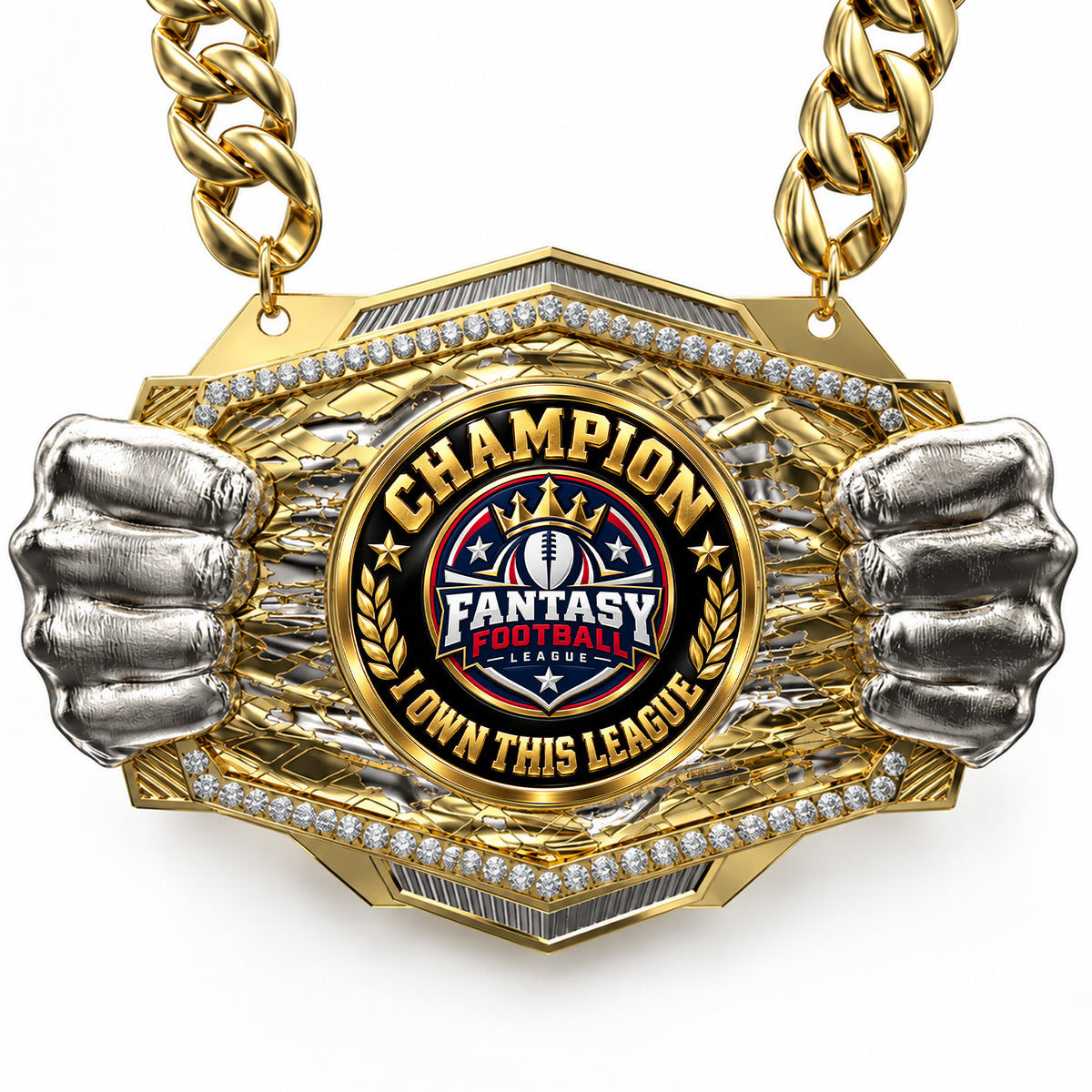 Fantasy Football Champion Medal - Champion – I Own This League, Knock Out Champ Chain with Premium Chain