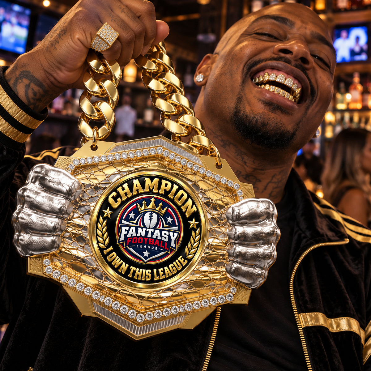 Fantasy Football Champion Medal - Champion – I Own This League, Knock Out Champ Chain with Premium Chain