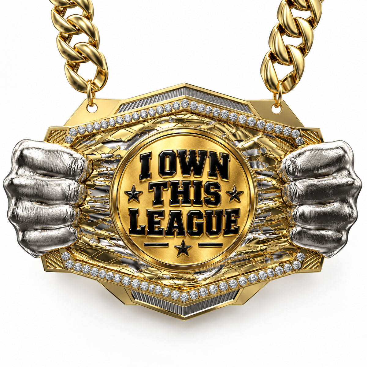 Fantasy Football Champion Medal - I Own This League, Knock Out Champ Chain with Premium Chain