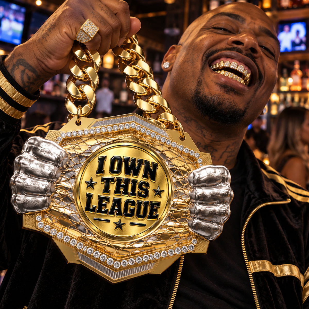 Fantasy Football Champion Medal - I Own This League, Knock Out Champ Chain with Premium Chain