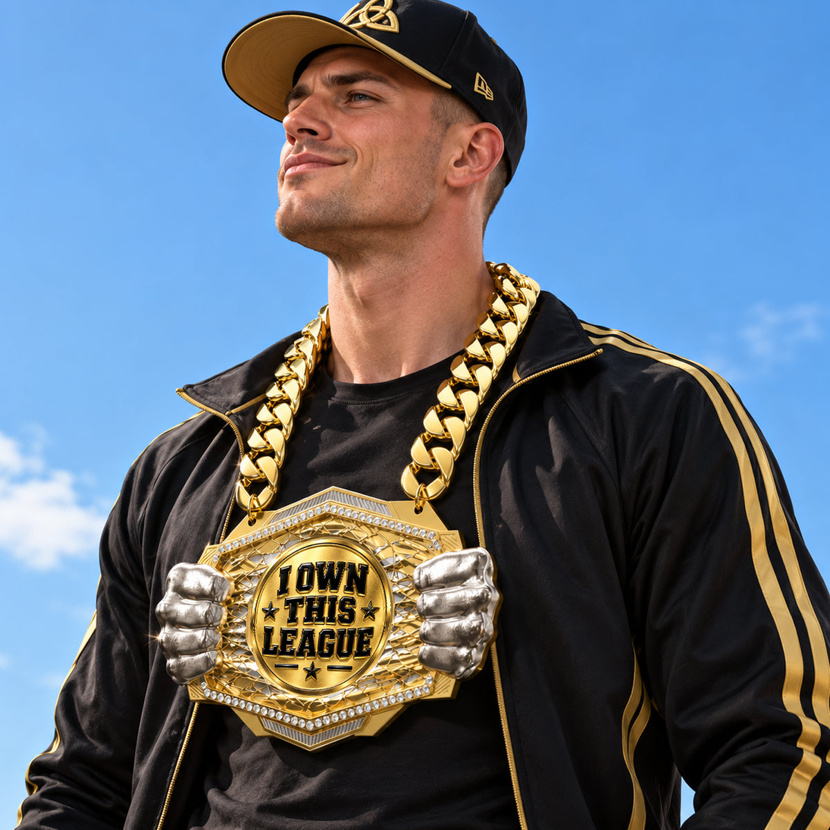 Fantasy Football Champion Medal - I Own This League, Knock Out Champ Chain with Premium Chain