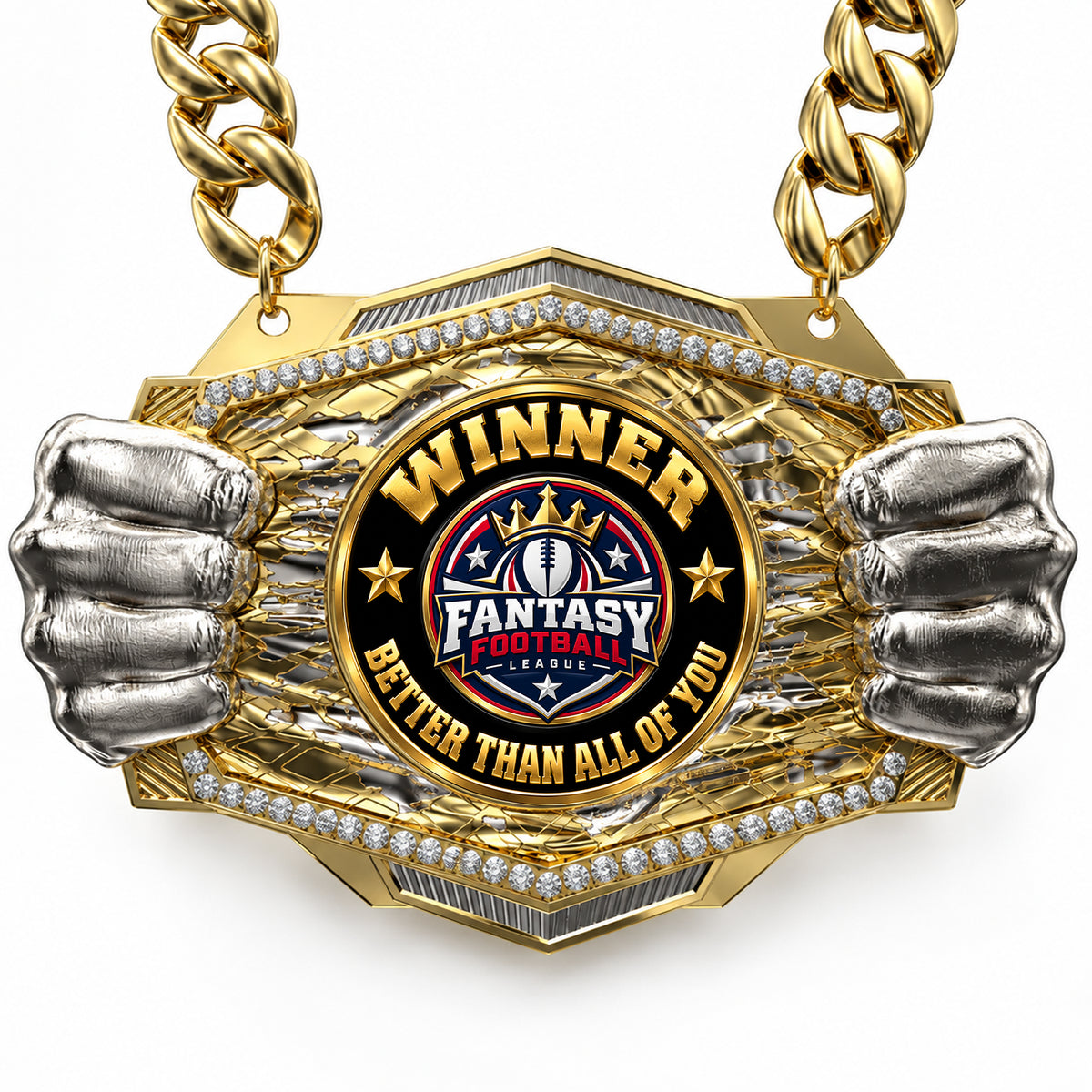 Fantasy Football Champion Medal - Winner – Better Than All Of You, Knock Out Champ Chain with Premium Chain