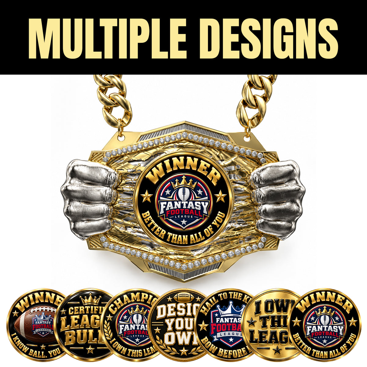 Fantasy Football Champion Medal - Winner – Better Than All Of You, Knock Out Champ Chain with Premium Chain