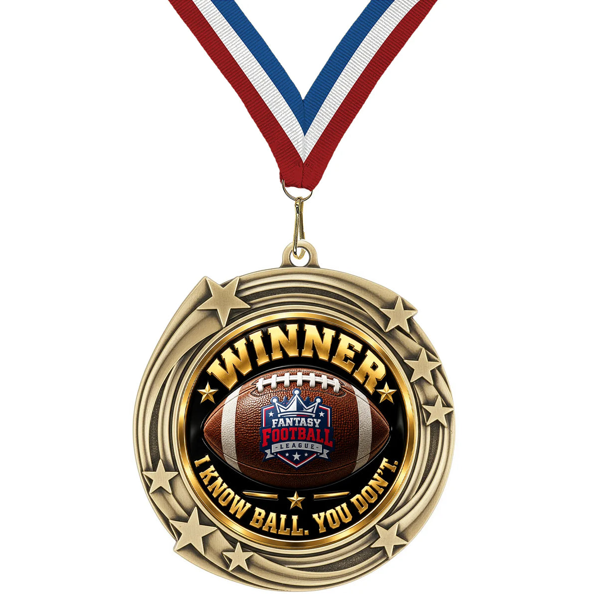 Fantasy Football Winner Medal - Winner - I Know Ball. You Don't, 2-3/4" Swirling Star Medal