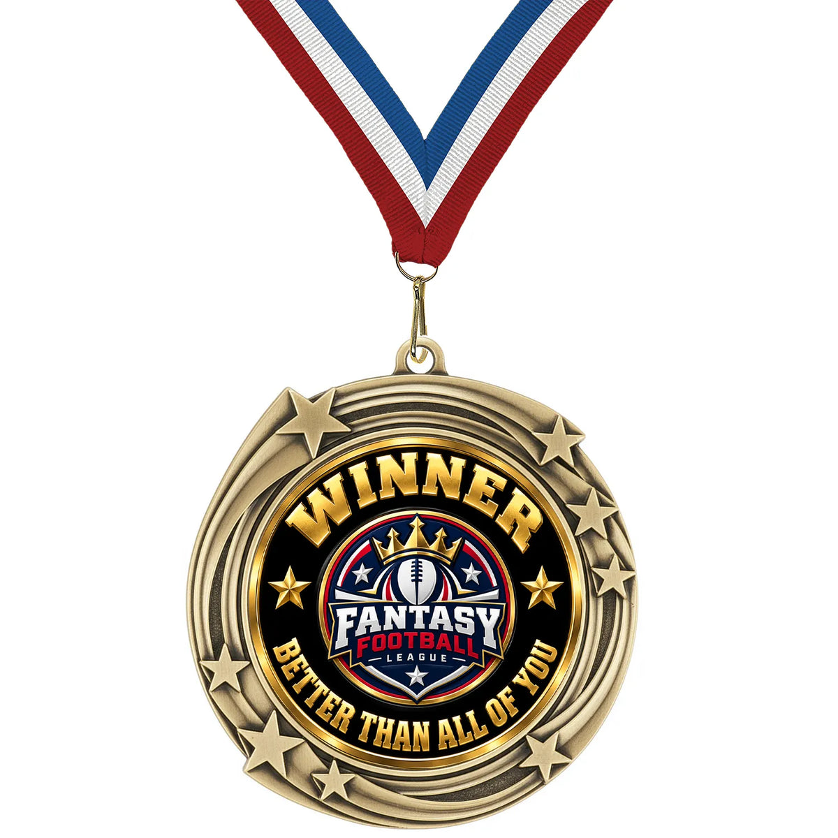 Fantasy Football Winner Medal - Winner - Better Than All Of You, 2-3/4" Swirling Star Medal