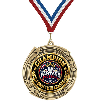 Fantasy Football Champion Medal - Champion - I Own This League, 2-3/4" Swirling Star Medal