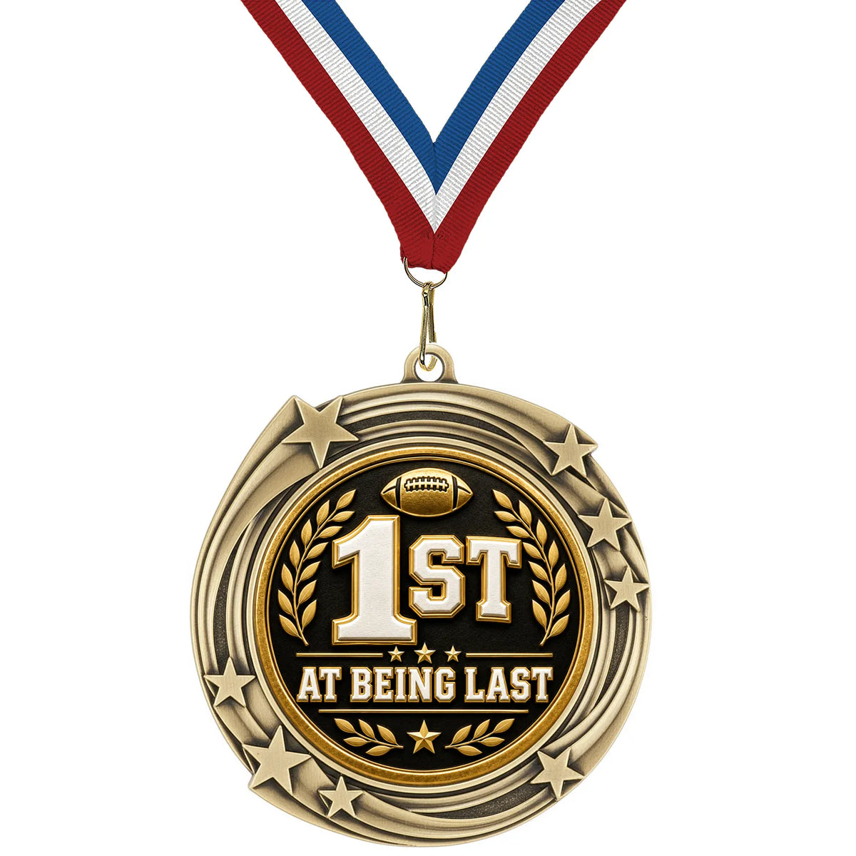 Fantasy Football Medal - 1st At Being Last, 2-3/4" Swirling Star Medal