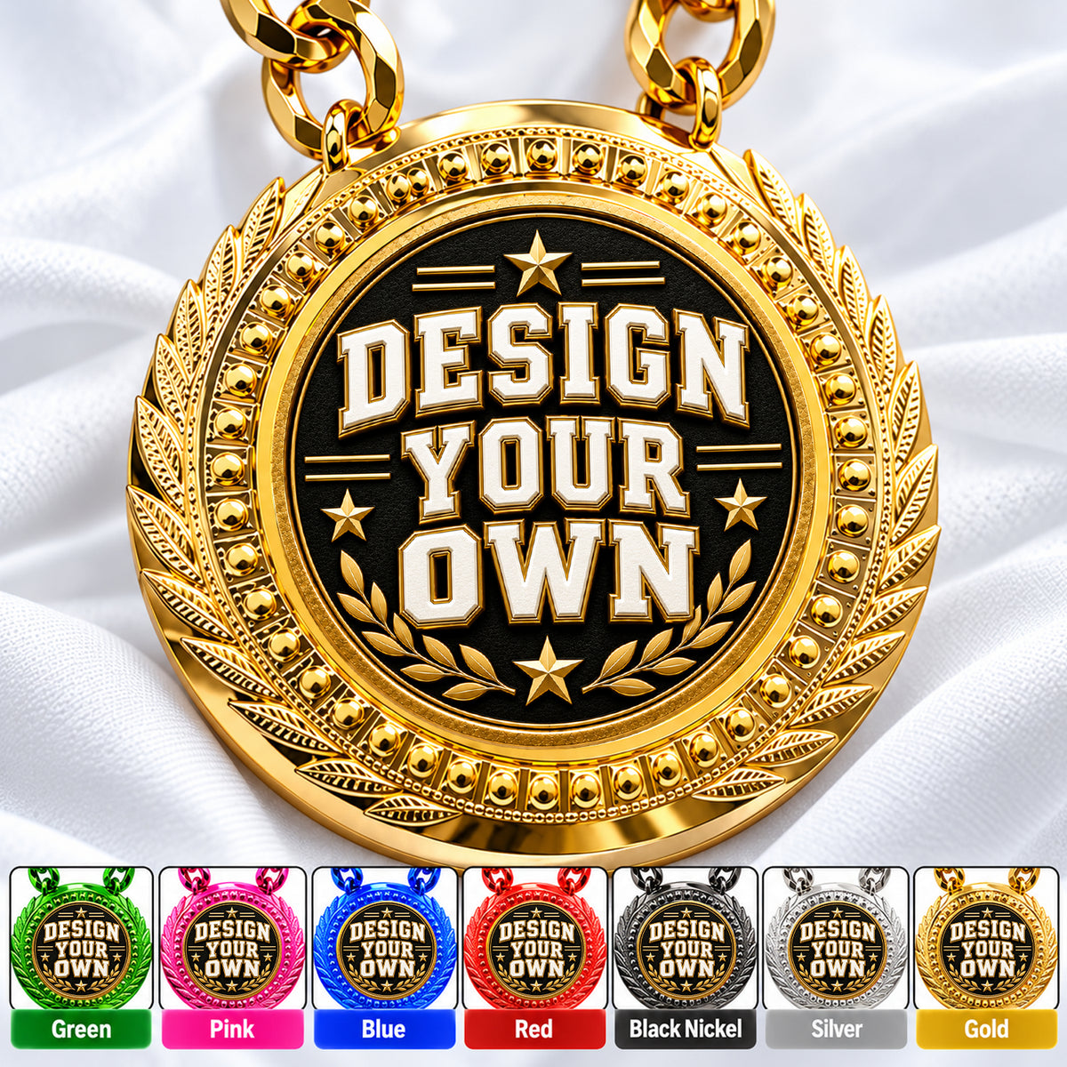 Custom Fantasy Football Medal - Design Your Own, Lite Champ Chain With Plastic Chain