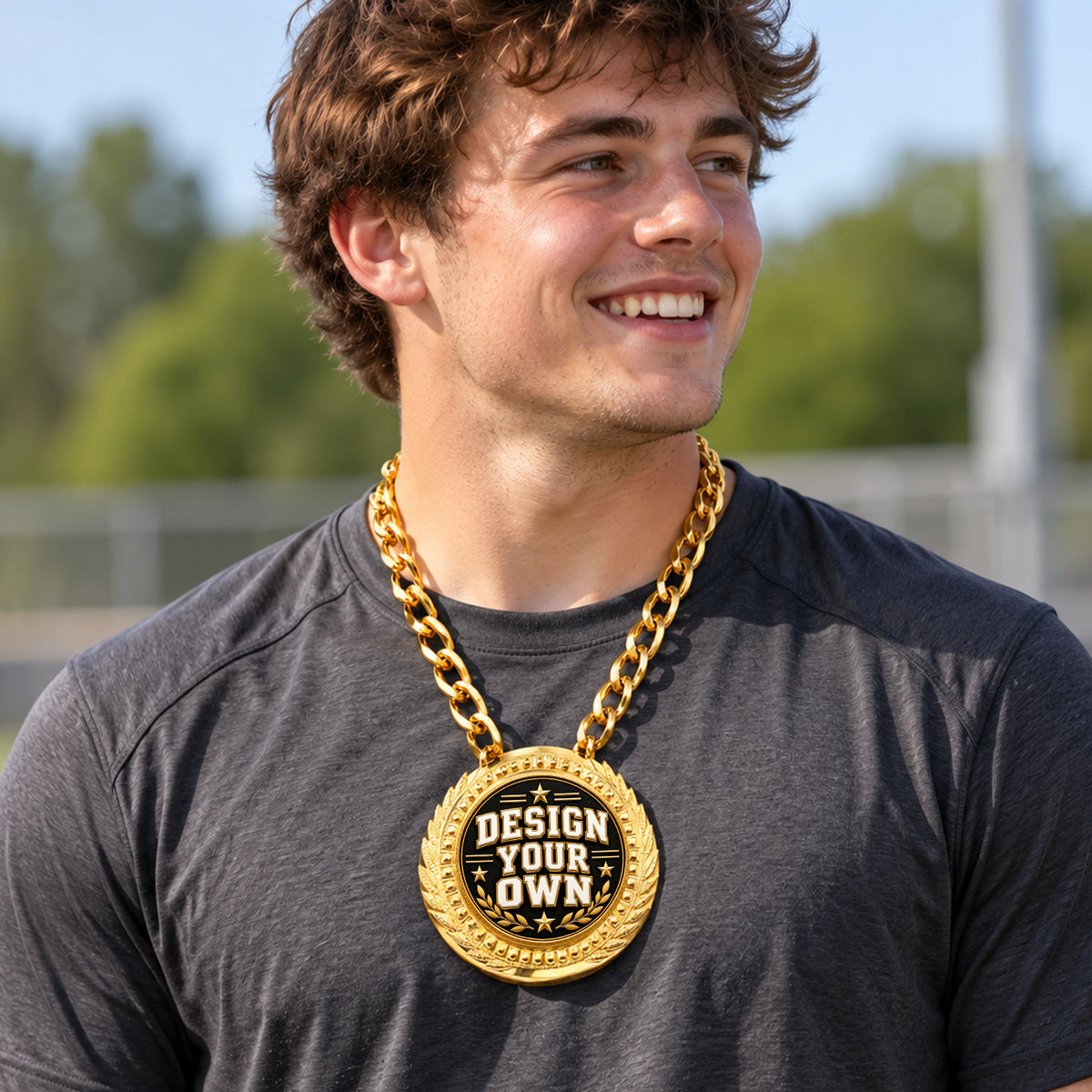 Custom Fantasy Football Medal - Design Your Own, Lite Champ Chain With Plastic Chain