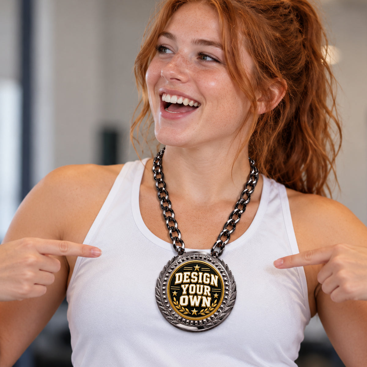 Custom Fantasy Football Medal - Design Your Own, Lite Champ Chain With Plastic Chain