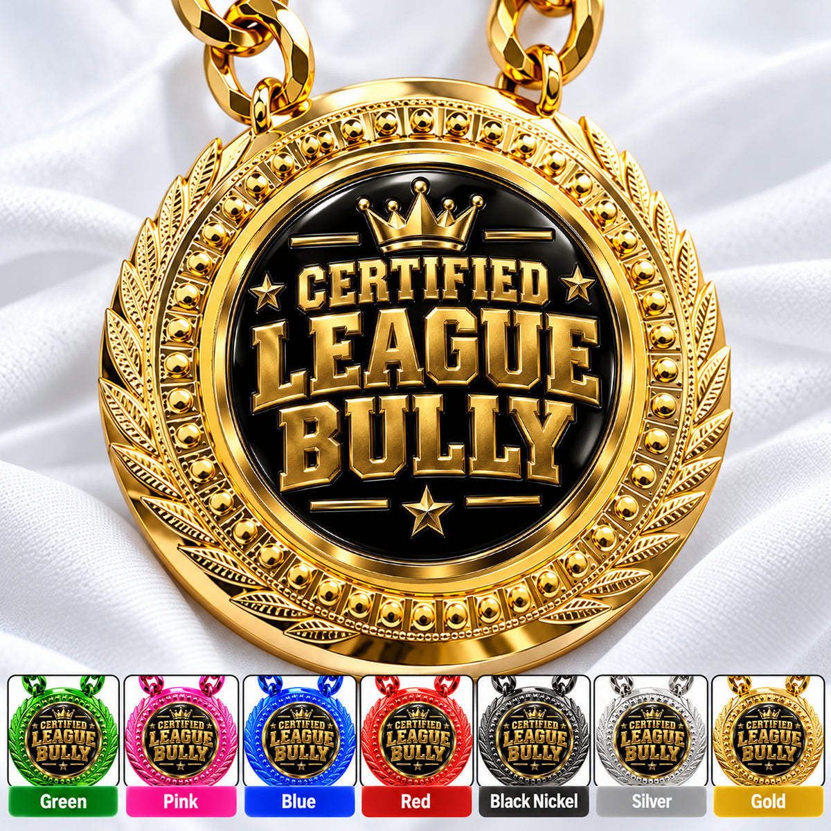 Fantasy Football Medal - Certified League Bully, Lite Champ Chain With Plastic Chain