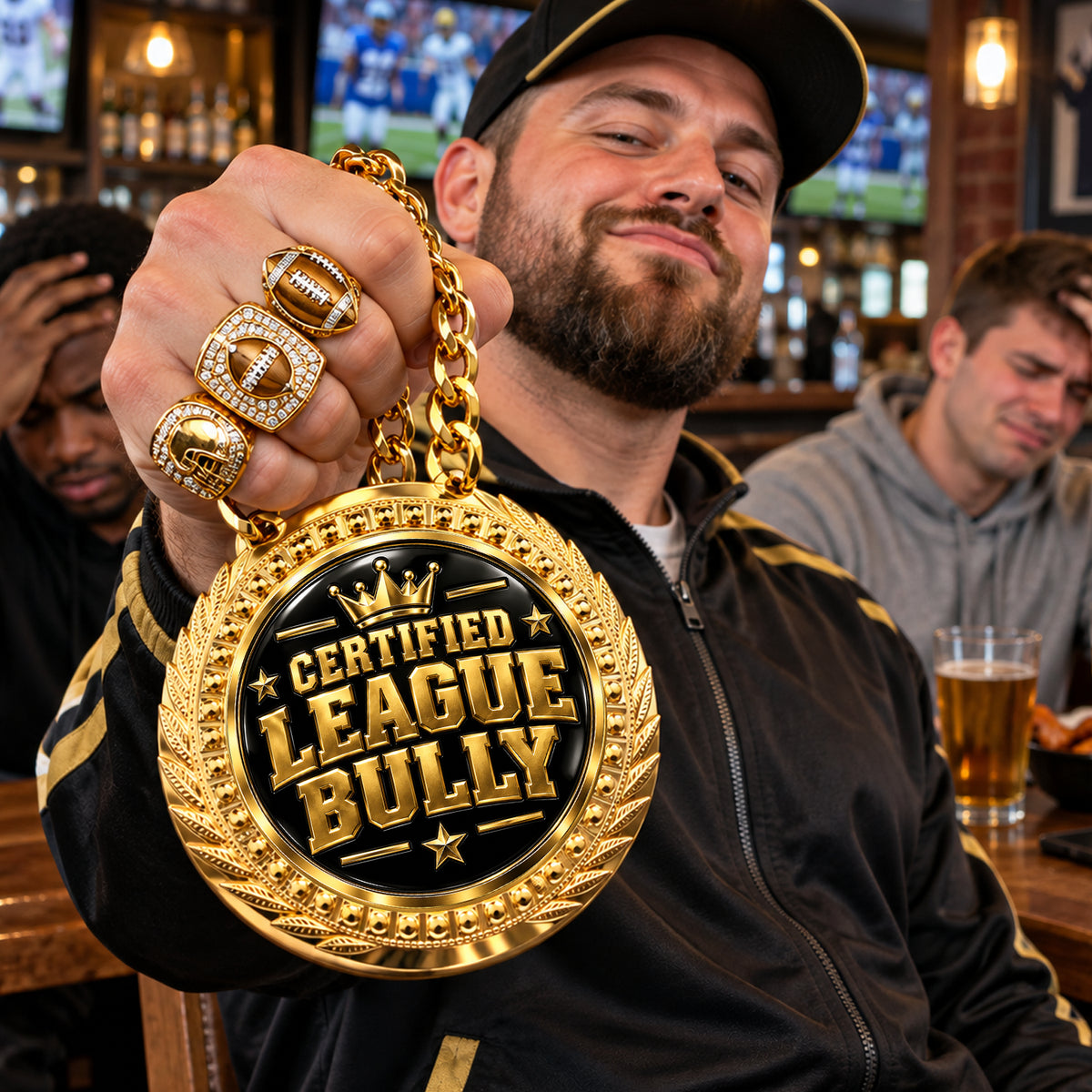 Fantasy Football Medal - Certified League Bully, Lite Champ Chain With Plastic Chain