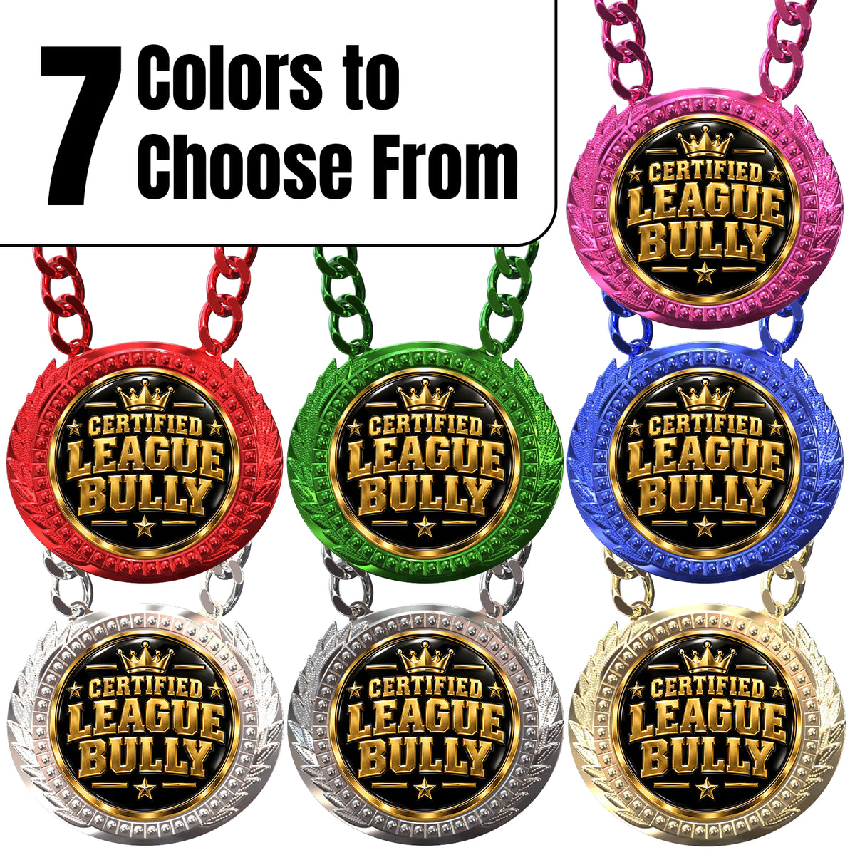 Fantasy Football Medal - Certified League Bully, Lite Champ Chain With Plastic Chain